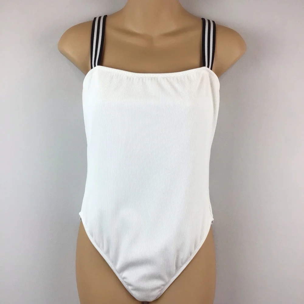 Madewell Solid & Striped White The Riley One Piece Swimsuit | Large